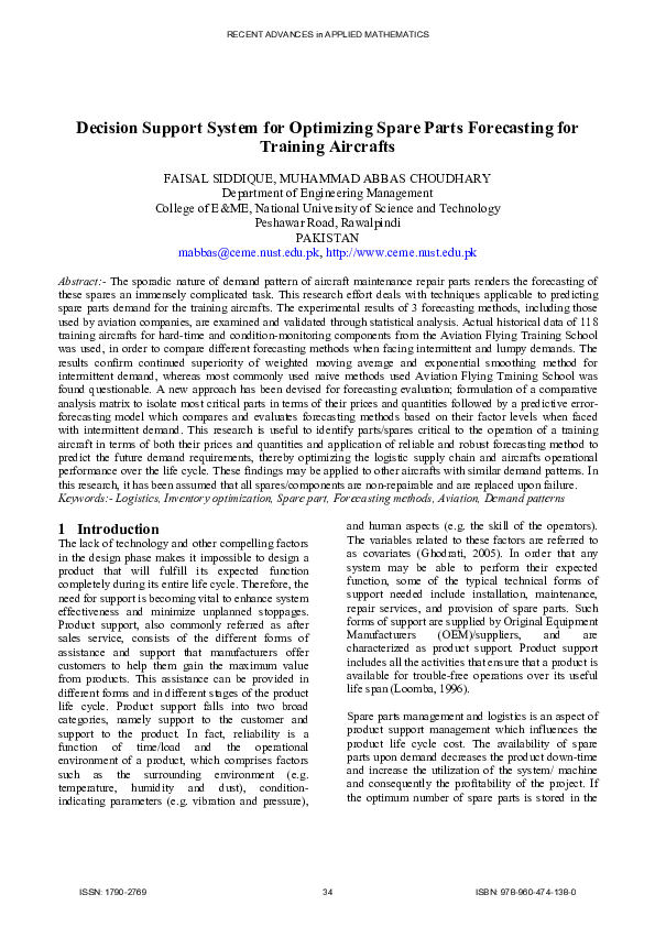 (PDF) Decision support system for optimizing spare parts forecasting ...