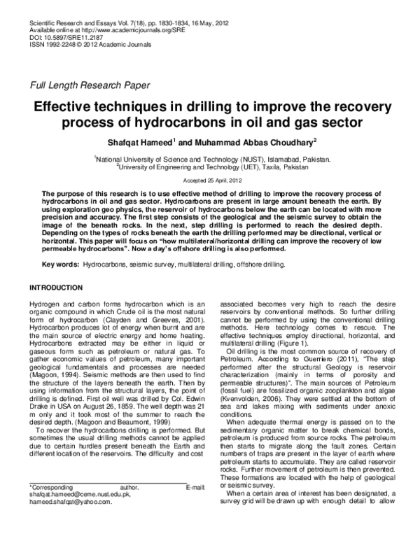 (PDF) Effective techniques in drilling to improve the recovery process ...