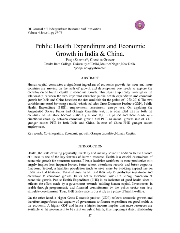 (PDF) Public Health Expenditure and Economic Growth in India & China