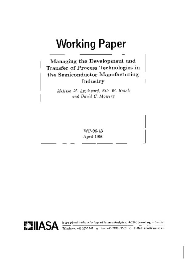 (PDF) Managing the Development and Transfer of Process Technologies in ...