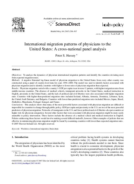 (PDF) International migration patterns of physicians to the United ...
