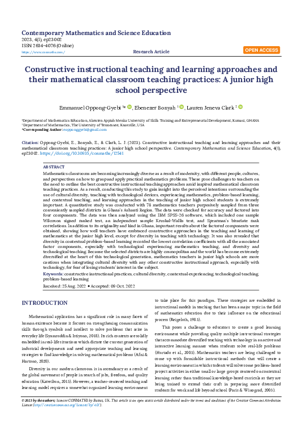 (PDF) Constructive instructional teaching and learning approaches and ...