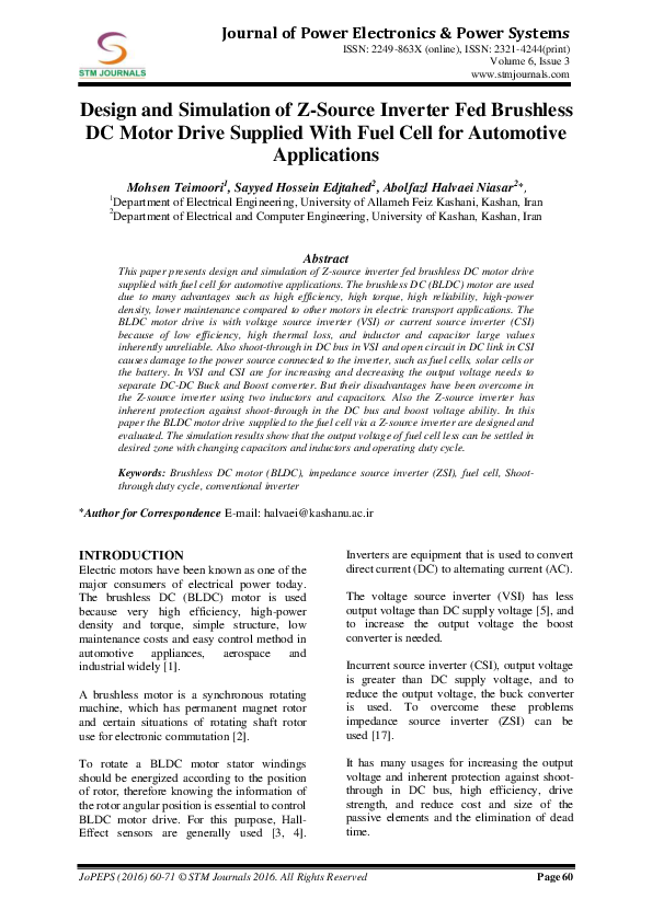 (PDF) Design and Simulation of Z-Source Inverter Fed Brushless DC Motor ...