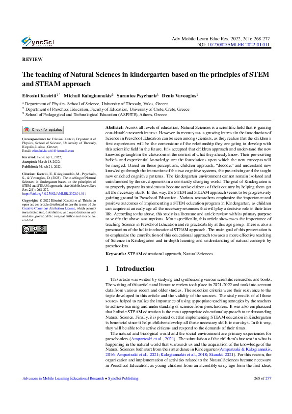 (PDF) The teaching of Natural Sciences in kindergarten based on the ...