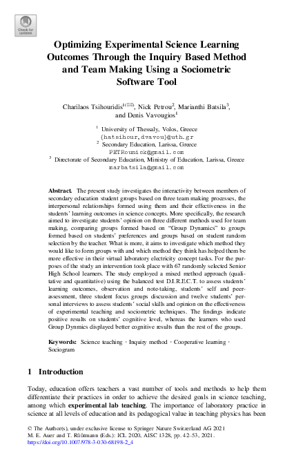 (PDF) Optimizing Experimental Science Learning Outcomes Through the ...
