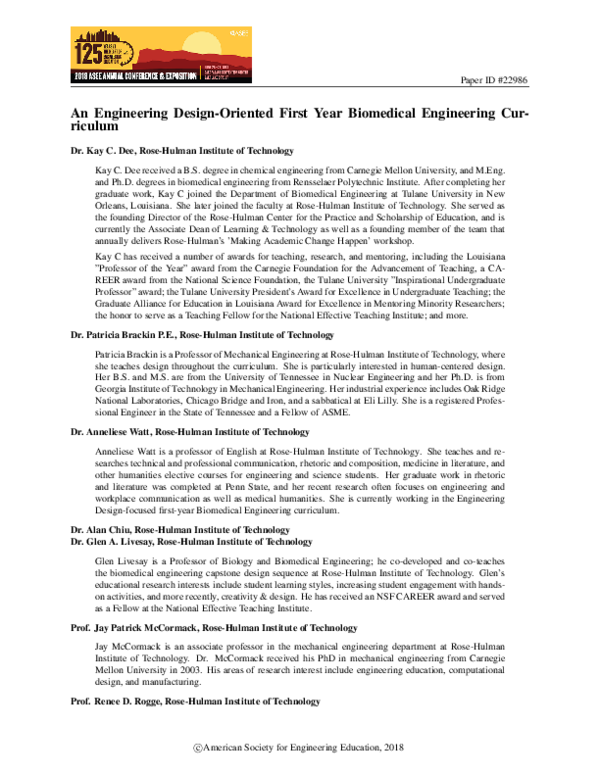 (PDF) An Engineering Design-Oriented First Year Biomedical Engineering ...