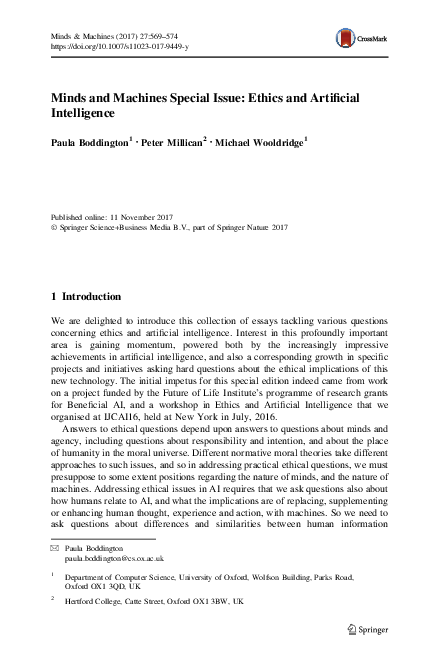 (PDF) Minds and Machines Special Issue: Ethics and Artificial Intelligence