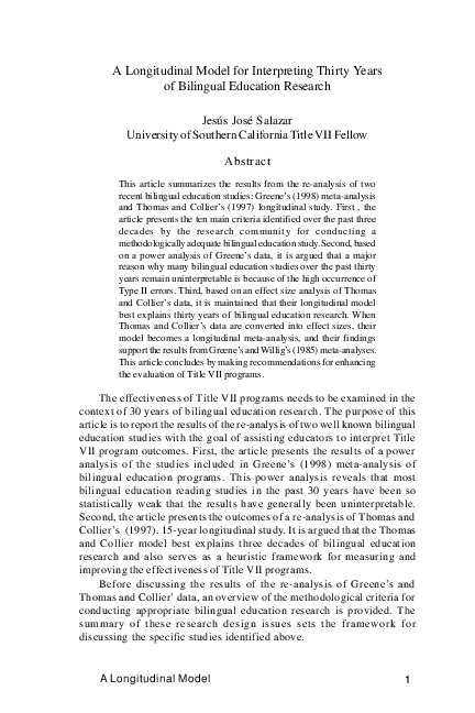 (PDF) A Longitudinal Model for Interpreting Thirty Years of Bilingual ...