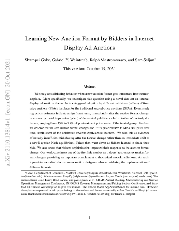 (PDF) Learning New Auction Format by Bidders in Internet Display Ad ...