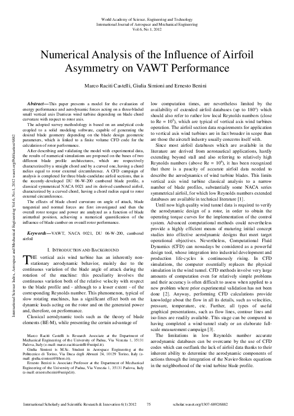 (PDF) Numerical Analysis Of The Influence Of Airfoil Asymmetry On Vawt ...