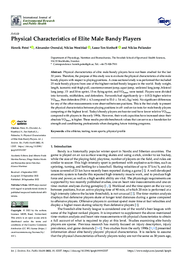 (PDF) Physical Characteristics of Elite Male Bandy Players