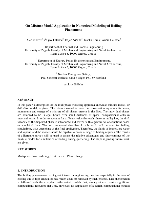 (PDF) On Mixture Model Application in Numerical Modeling of Boiling ...