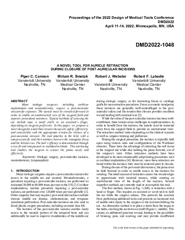 (PDF) A Novel Tool for Auricle Retraction During Closure of Post ...