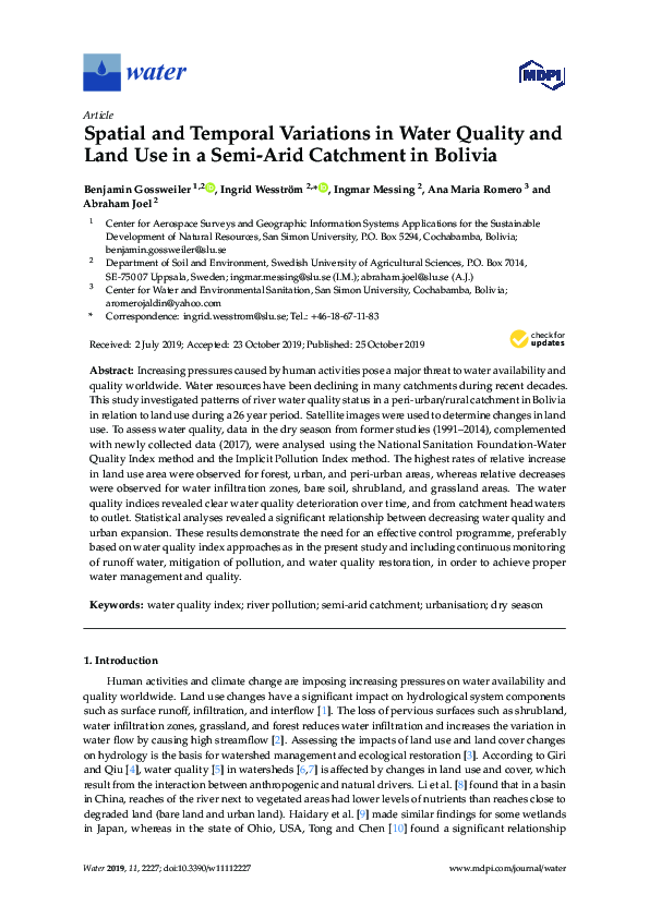 (PDF) Spatial and Temporal Variations in Water Quality and Land Use in ...