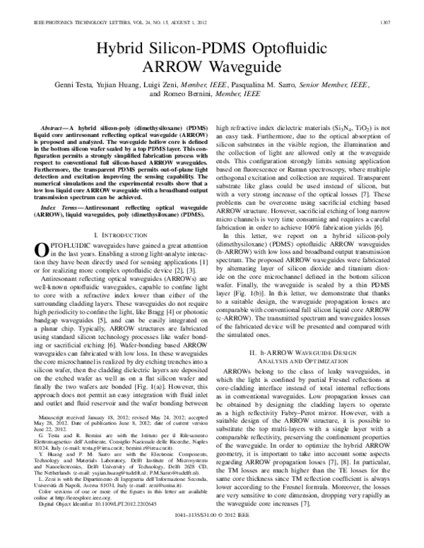 (PDF) Hybrid Silicon-PDMS Optofluidic ARROW Waveguide