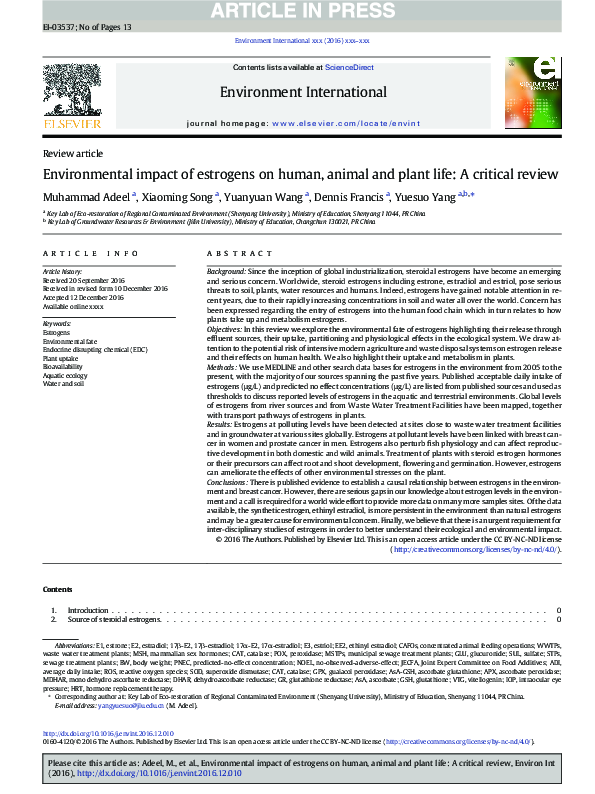 (PDF) Environmental impact of estrogens on human, animal and plant life ...