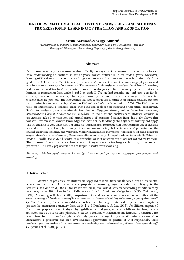 (PDF) Teachers’ Mathematical Content Knowledge and Students ...