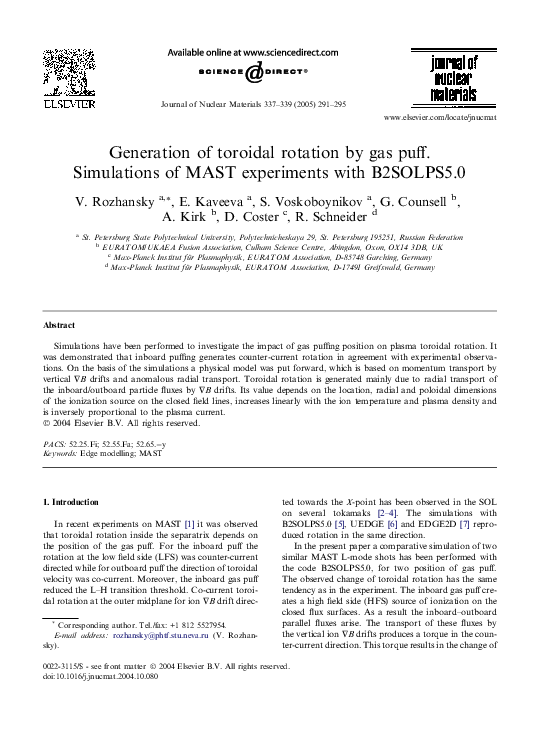 (PDF) Generation of toroidal rotation by gas puff. Simulations of MAST ...