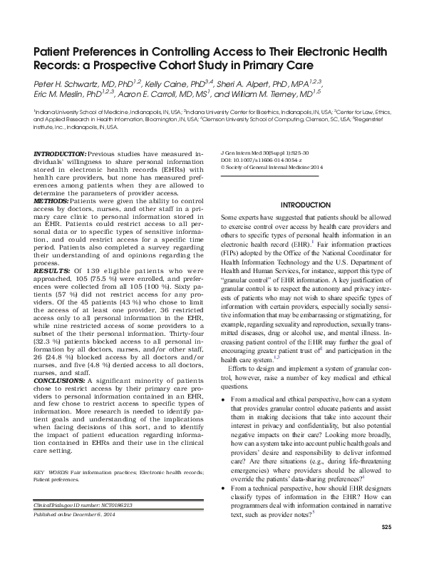 (PDF) Patient Preferences in Controlling Access to Their Electronic ...