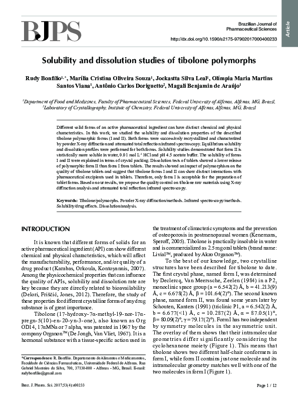 (PDF) Solubility and dissolution studies of tibolone polymorphs