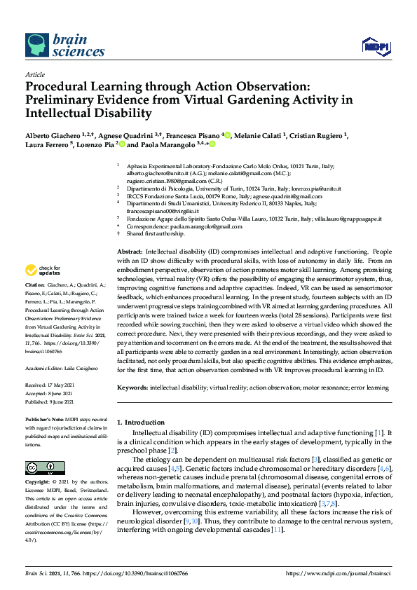 (PDF) Procedural Learning through Action Observation: Preliminary ...