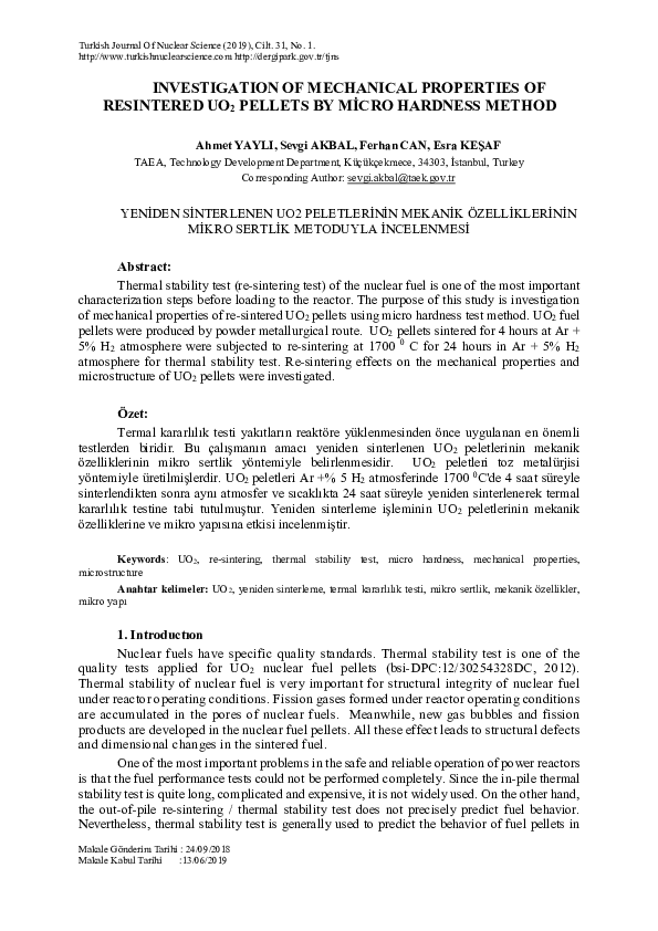 (PDF) Investigation of Mechanical Properties Resintered UO2 Pellets by