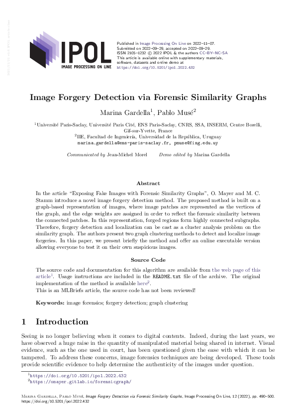 (PDF) Image Forgery Detection via Forensic Similarity Graphs
