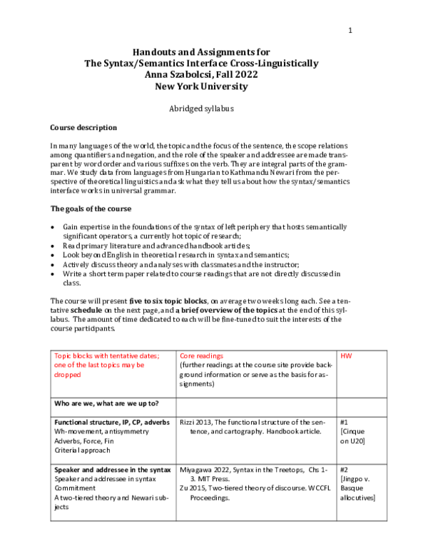(PDF) Syntax/Semantics Interface in Global Linguistic Contexts