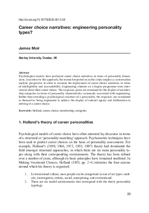 (PDF) Career choice narratives: engineering personality types?