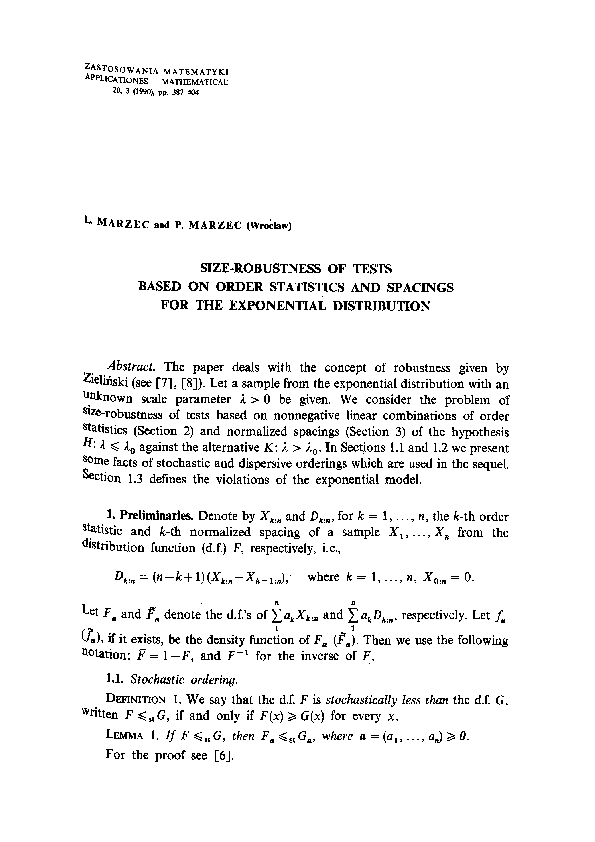 (PDF) Size-robustness of tests based on order statistics and spacings ...