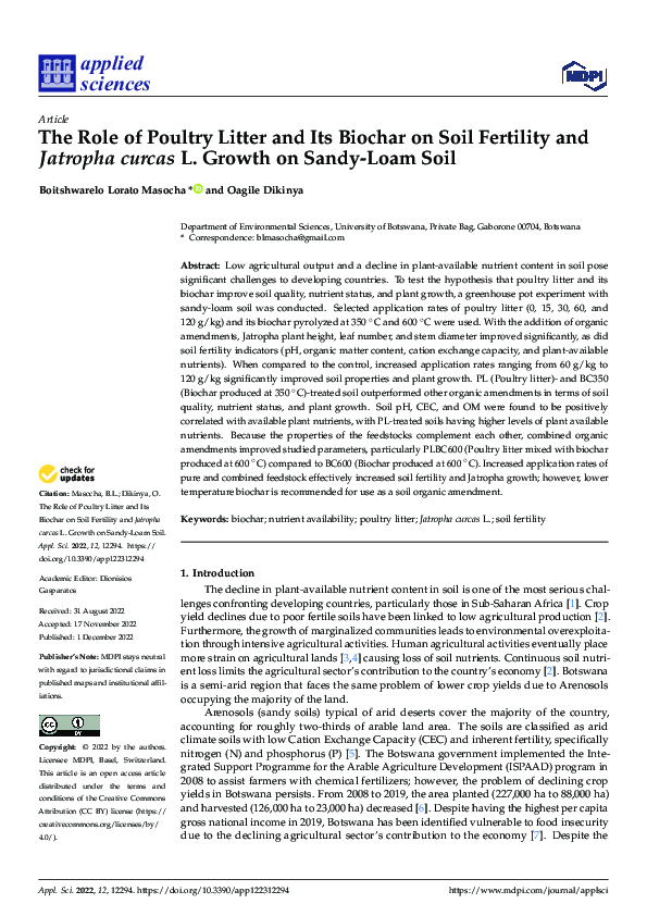 (PDF) The Role of Poultry Litter and Its Biochar on Soil Fertility and ...