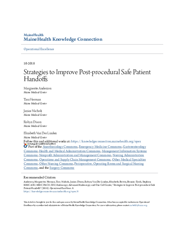 (PDF) Strategies to Improve Post-procedural Safe Patient Handoffs