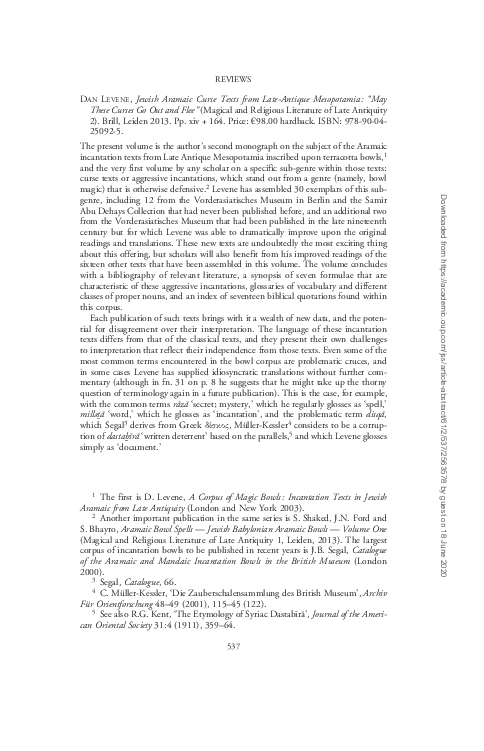 (PDF) Dan Levene,Jewish Aramaic Curse Texts from Late-Antique ...