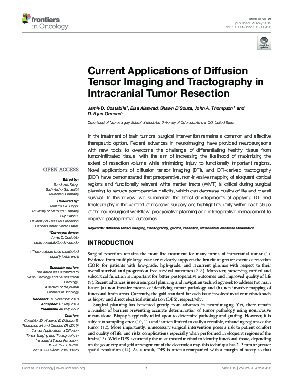(PDF) Current Applications of Diffusion Tensor Imaging and Tractography ...