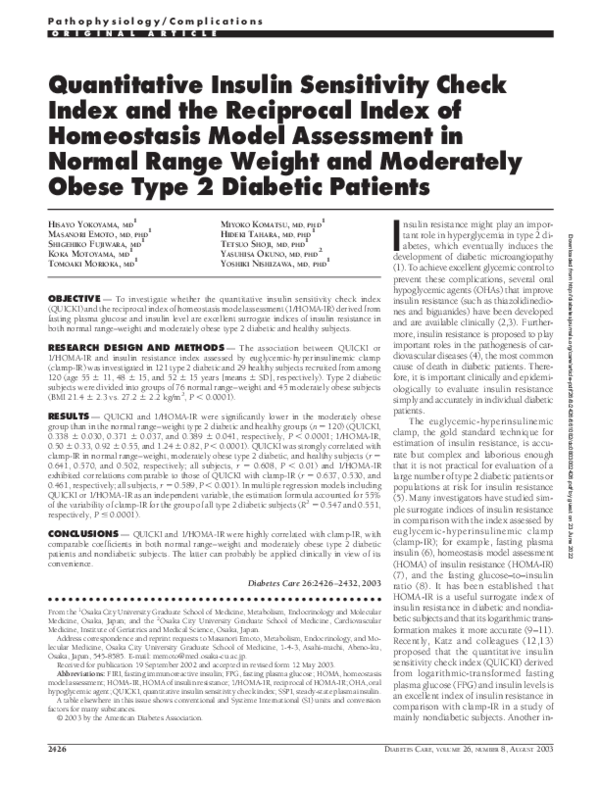 (PDF) Quantitative Insulin Sensitivity Check Index and the Reciprocal ...