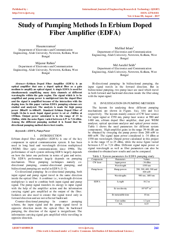 (PDF) Study of Pumping Methods In Erbium Doped Fiber Amplifier (EDFA)