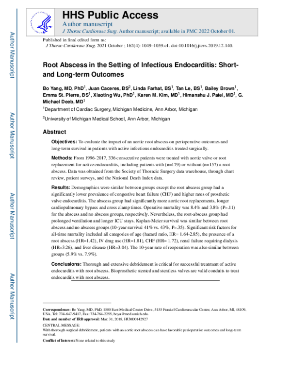 (PDF) Root abscess in the setting of infectious endocarditis: Short ...