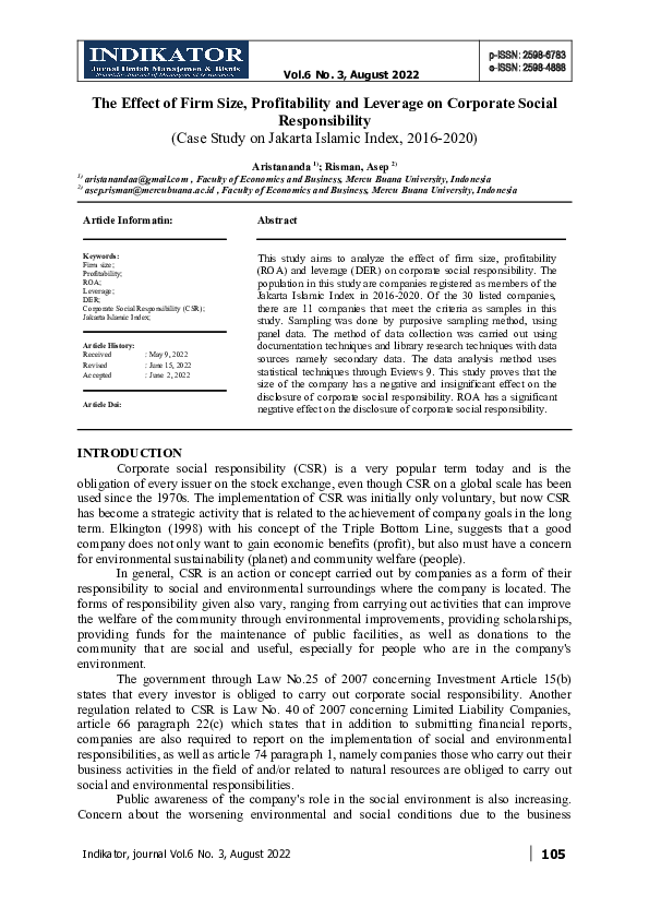 (DOC) The Effect of Firm Size, Profitability and Leverage on Corporate ...