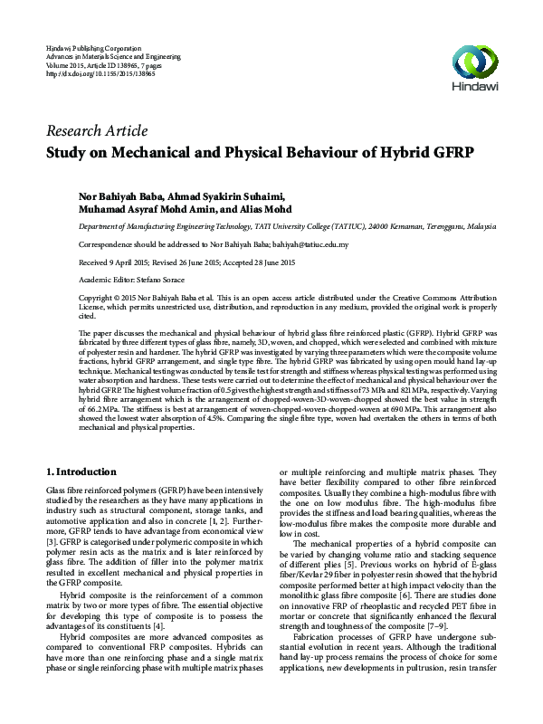 (PDF) Study on Mechanical and Physical Behaviour of Hybrid GFRP