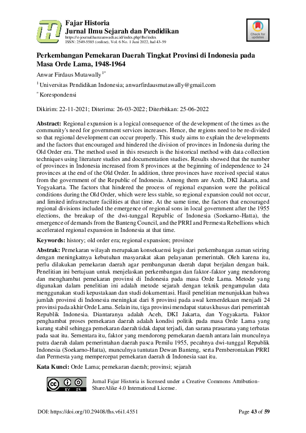 (PDF) Perkembangan Pemekaran Daerah Tingkat Provinsi di Indonesia pada