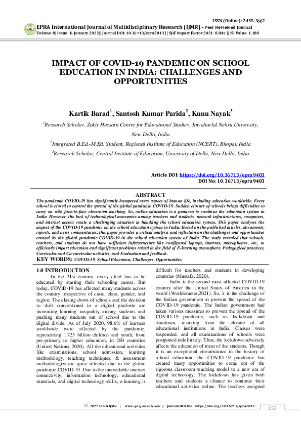 (PDF) Impact of COVID-19 Pandemic on School Education in India ...