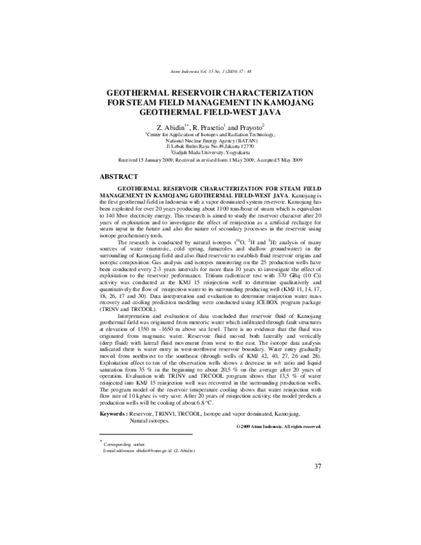 (PDF) Geothermal Reservoir Characterization for Steam Field Management ...