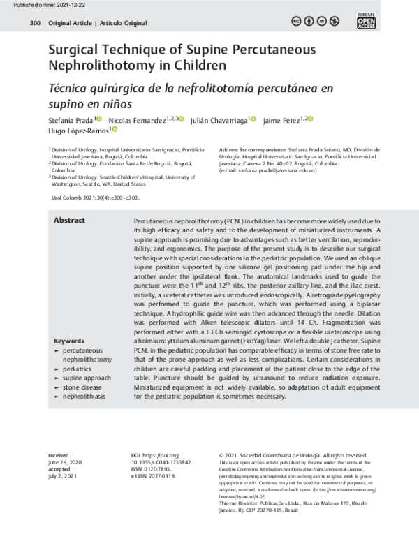 (PDF) Surgical Technique of Supine Percutaneous Nephrolithotomy in Children