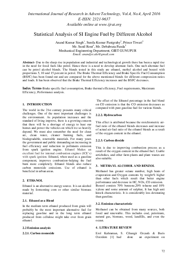 (PDF) SI Engine Performance with Alcohol Blends