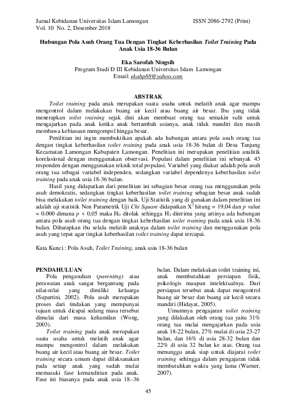 (PDF) Hubungan Pola Asuh Orang Tua Dengan Tingkat Keberhasilan Toilet