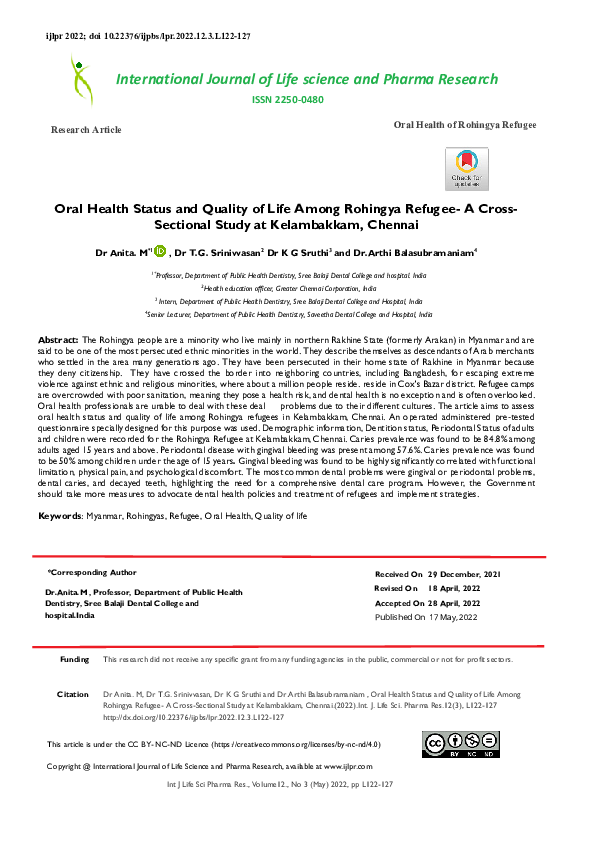 (PDF) Oral Health Status and Quality of Life Among Rohingya Refugee- A ...
