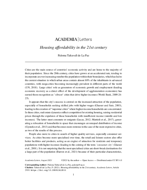 (PDF) Housing affordability in the 21st century