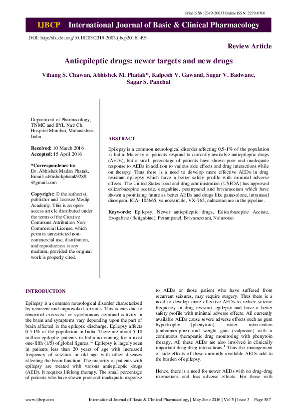 (PDF) Antiepileptic drugs: newer targets and new drugs