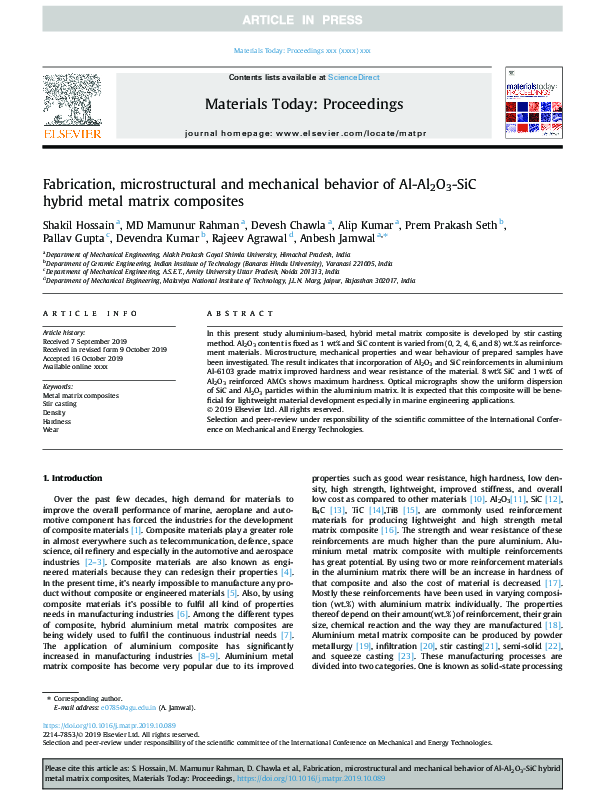 (PDF) Fabrication, microstructural and mechanical behavior of Al-Al2O3 ...