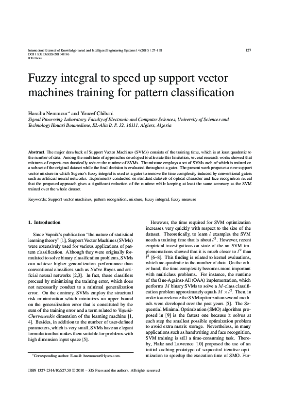 (PDF) Fuzzy integral to speed up support vector machines training for ...